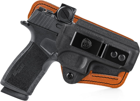 P365 X Macro Holster with Comfort Foam Pad, IWB Kydex and Leather Hybrid Holster for 9mm Sig Sauer P365 X Macro Pistol - Red Dot Optic Cut - Appendix Carry Holster for Inside Waistband Concealed Carry